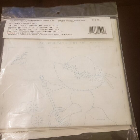 Jack Dempsey Needle Art Stamped White Nursery Quilt Blocks 9" Girl 300 #21 - Picture 3 of 4